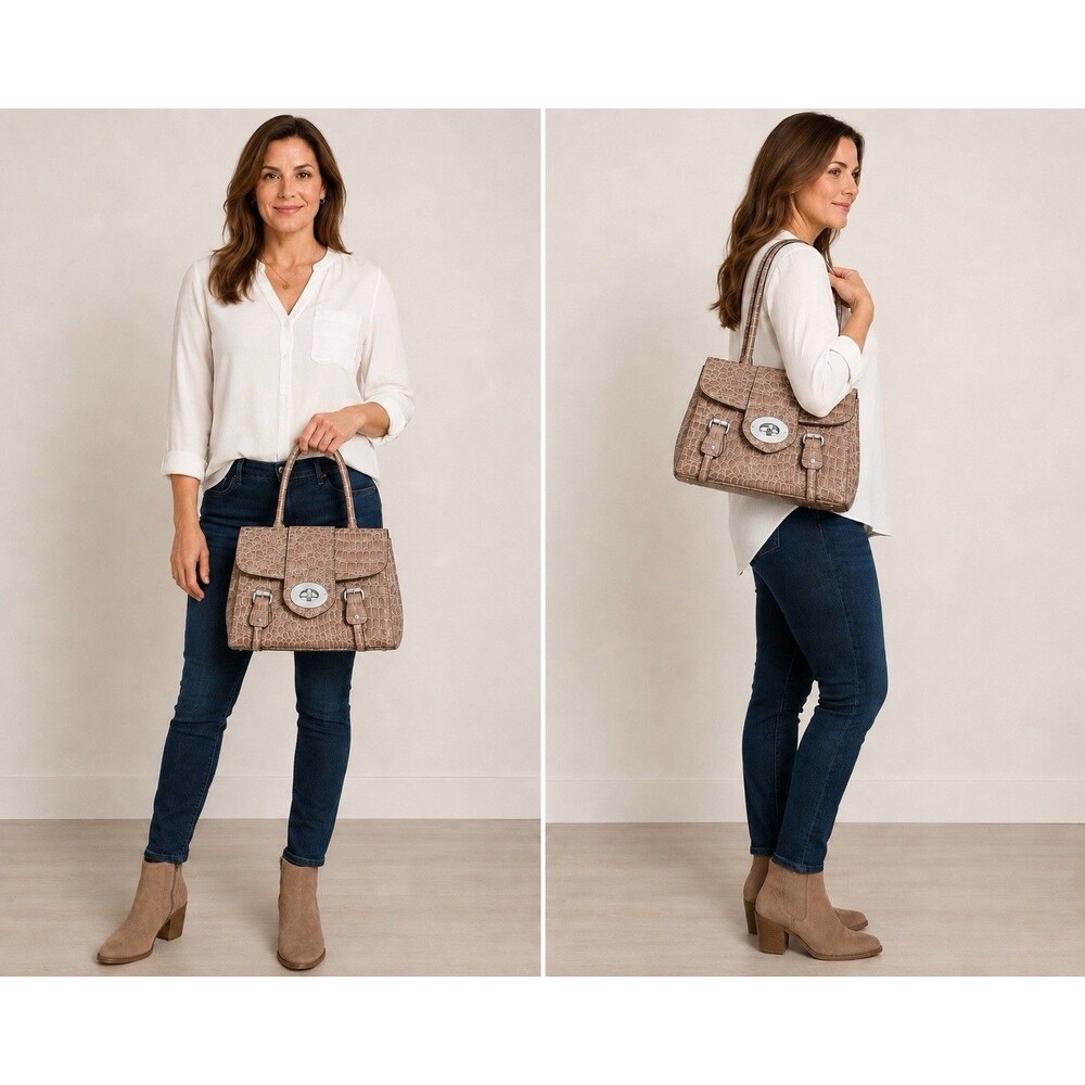 APT 9 Taupe Satchel Bag Faux Croc Embossed Top Handle Handbag